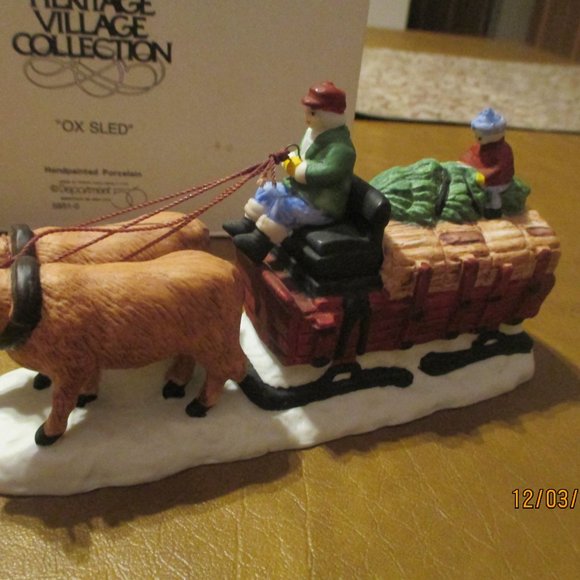 Dept 56 Heritage Village Collection Ox Sled 5951-0 Retired in Original Box - Picture 5 of 6